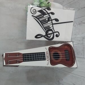 Music cake topper and mini toy guitar